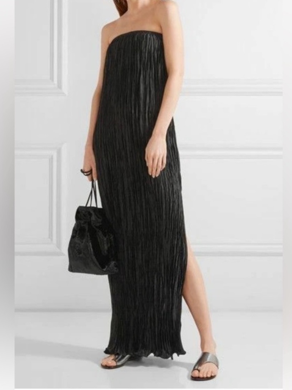 Elizabeth and James Black Strapless Crinkled Maxi Dress
